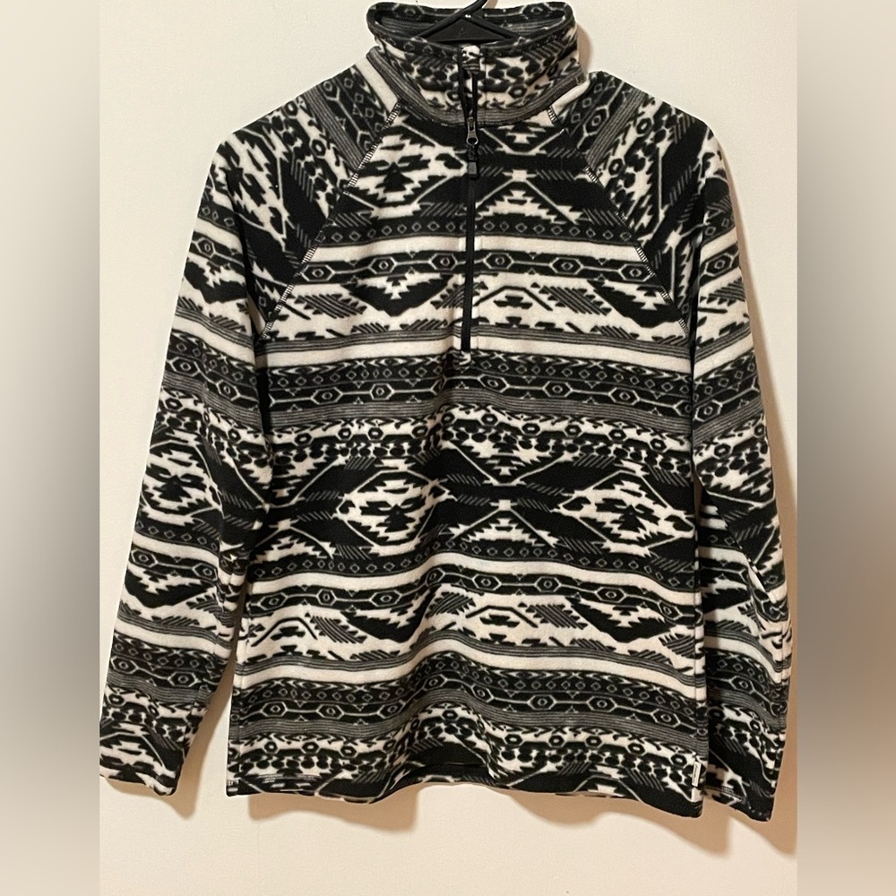 Eddie Bauer Black and White Patterned Lightweight W’s Fleece 1/4 Zip Pullover S
